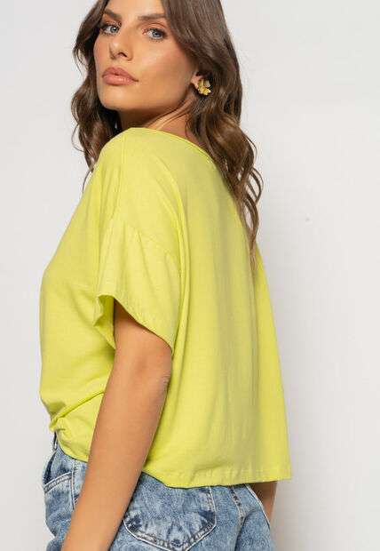 Cropped Amplo Manga Curta Malha Verde Limão Salvatore