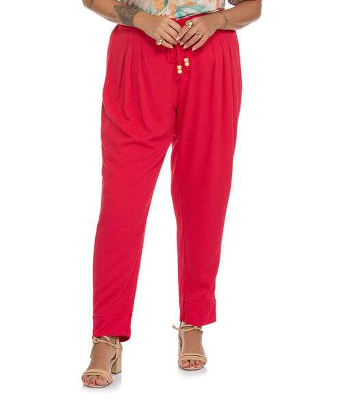 Image_Calça Feminina Plus Size Com Pregas Secret Glam Vermelho