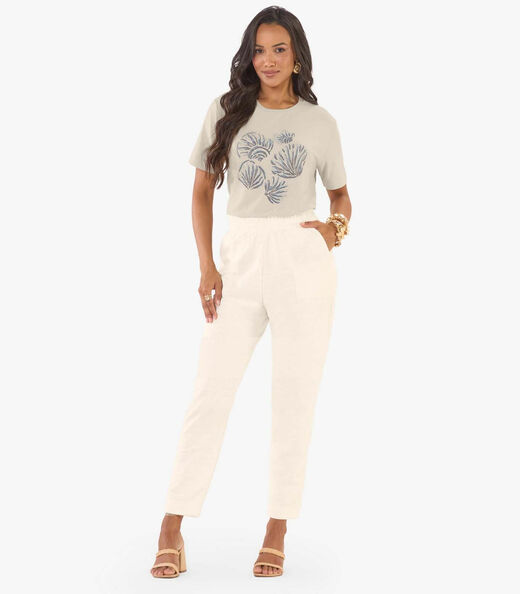 Blusa Feminina Visco Creponada Com Estampa Rovitex Bege