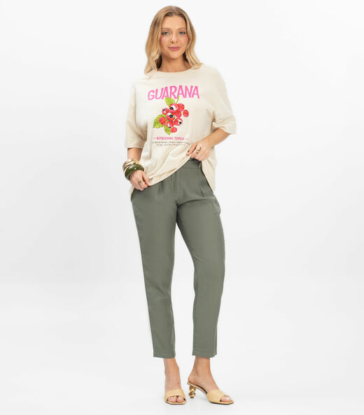 T- Shirt Overzised Meia Malha Feminina Rovitex Bege