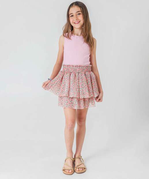 Image_Short Saia Juvenil Floral Babados Marisa Tam 10 a 16 Rosa