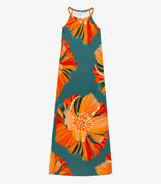 Vestido Longo Estampado Sem Manga Infinita Cor Azul