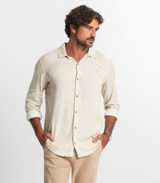 Camisa Masculina Manga Longa Com Botões Diametro Bege