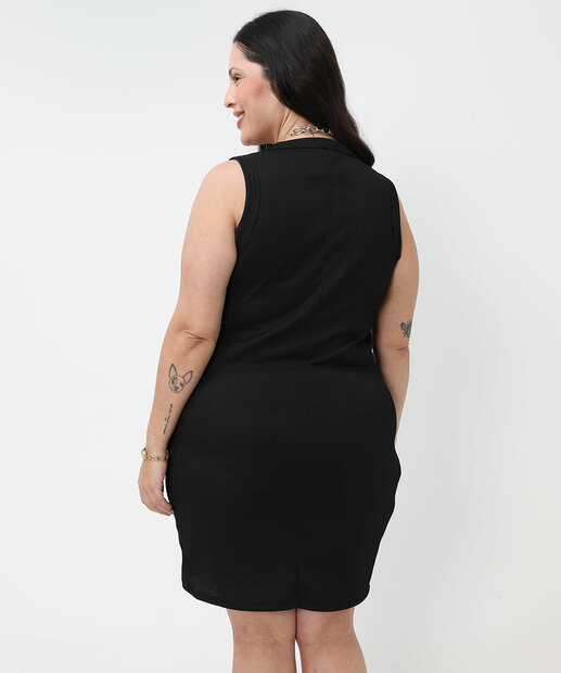 Vestido Plus Size Canelado Feminino Marisa Preto