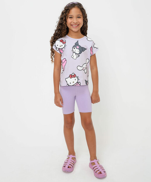 Blusa Infantil Hello Kitty E Amigos Tam 4 a 10 Lilás