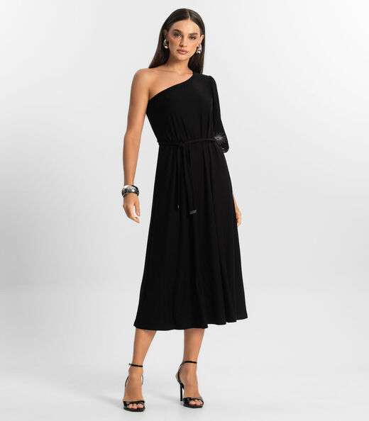Vestido Midi em Viscose Creponada Endless Preto
