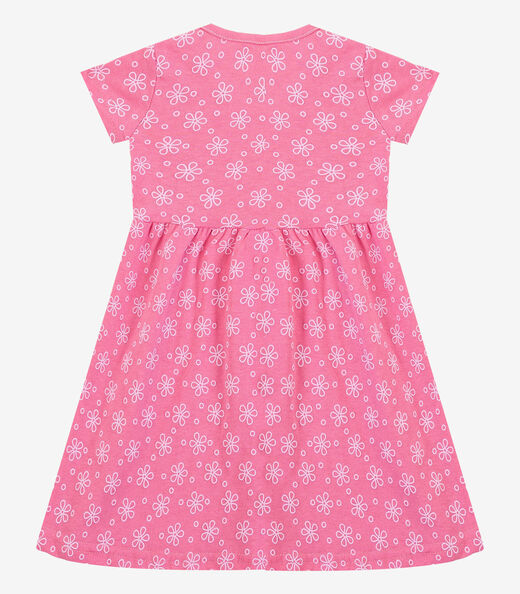 Vestido Infantil Manga Curta Estampado Biju Kids Rosa