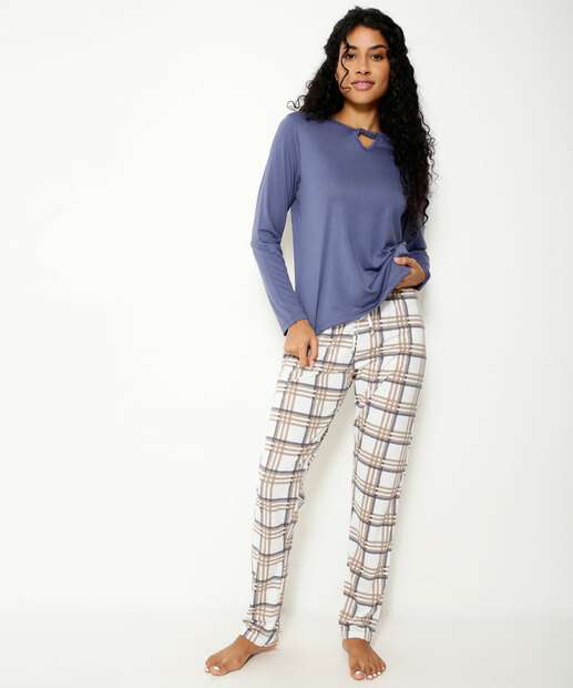 Pijama Feminino Estampa Xadrez Manga Longa Marisa