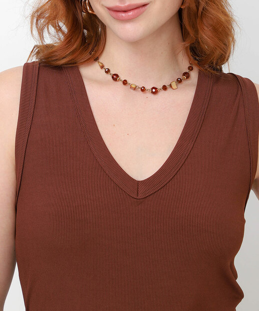 Blusa Regata Plus Size Canelada Marisa Marrom