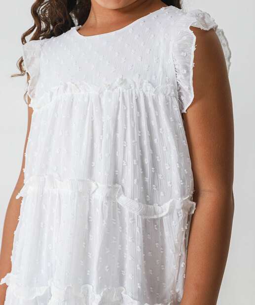 Vestido Infantil Plumette Marisa Tam 4 a 10 Off White