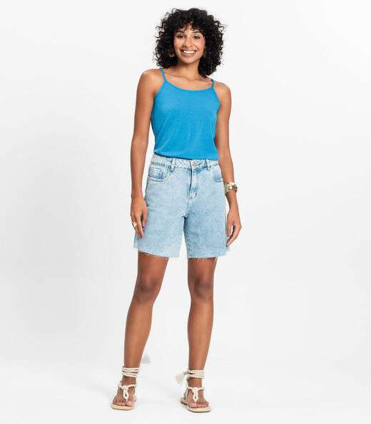 Blusa de Alça Feminina Viscotorcion Básica Rovitex Azul