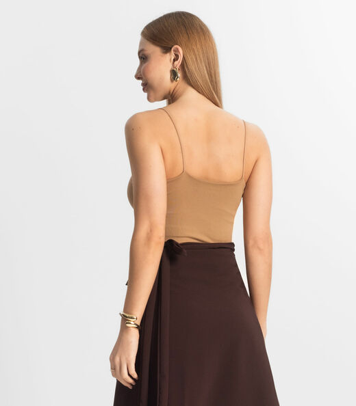 Blusa Feminina De Alça Poliamida Style Box Marrom