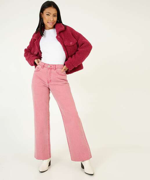 Calça Wide Leg Feminina Sarja Bolsos Marisa