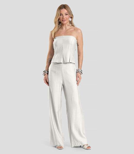 Cropped Feminino em Tecido Alfaiataria Dianna Bege