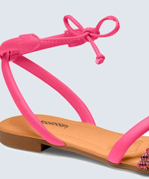 Sandália Feminina Rasteira Strass Amarração Mississipi