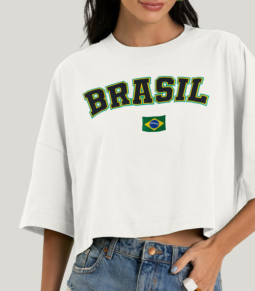 T- Shirt Feminina em Meia Malha Brasil Dianna Bege