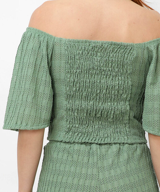 Blusa Cropped Feminina Lastex Manga Curta Marisa Verde