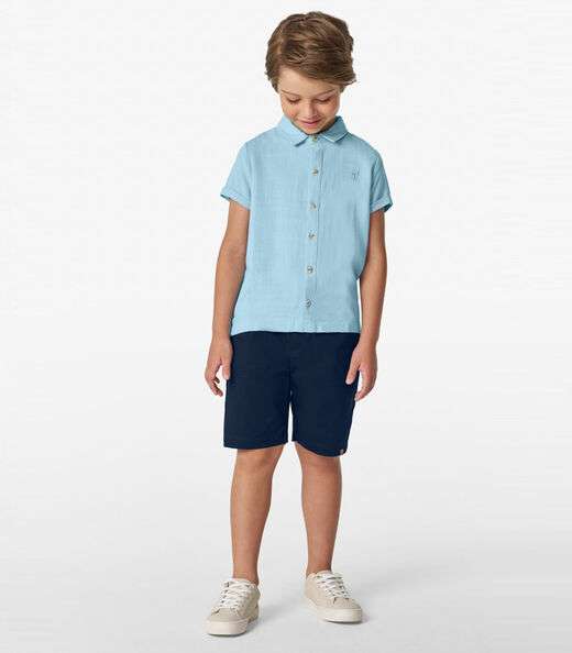 Camisa Infantil Masculina Com Botões Trick Nick Azul