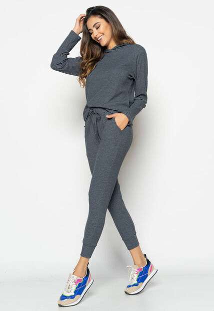 Casaco  Comfy Malha Canelada Com Capuz Grafite