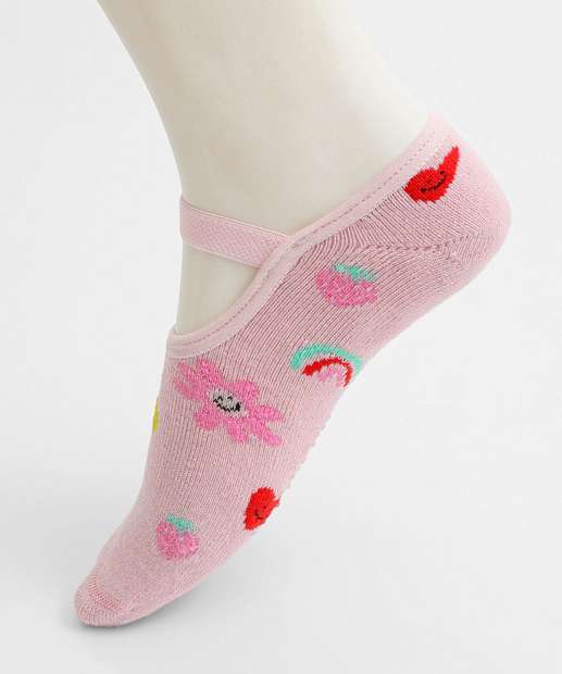 Meia Sapatilha Infantil Antiderrapante Marisa Rosa