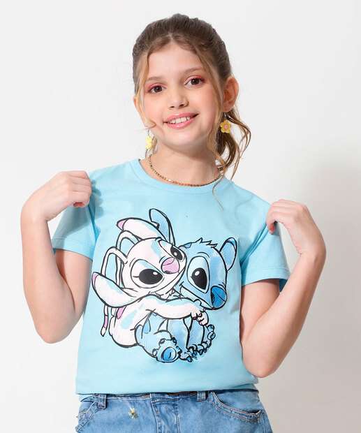 Camiseta Juvenil Estampa Stitch Disney Tam 10 a 16