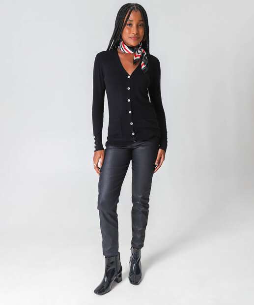 Cardigan Feminino Alongado Bolsos Marisa Preto