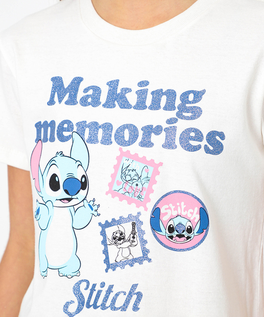 Camiseta Juvenil Stitch Disney Tam 10 a 16 Off White