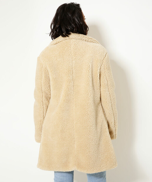 Casaco Feminino Alongado Pelúcia Botão Marisa