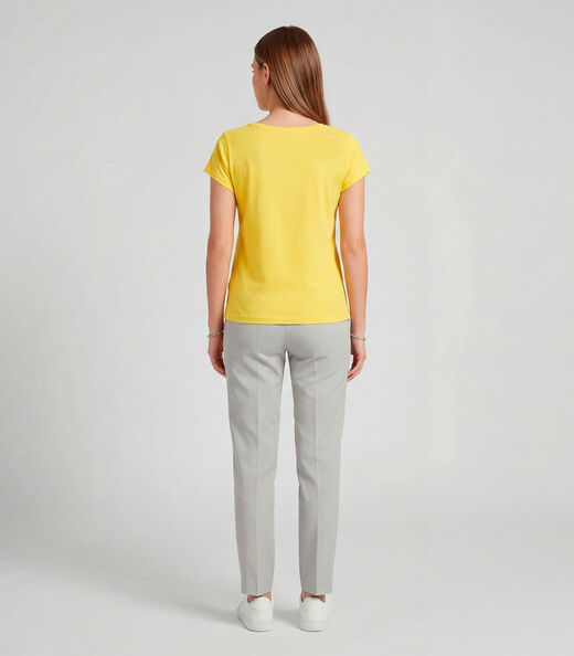 Blusa Feminina Meia Malha Com Estampa Infinita Cor Amarelo