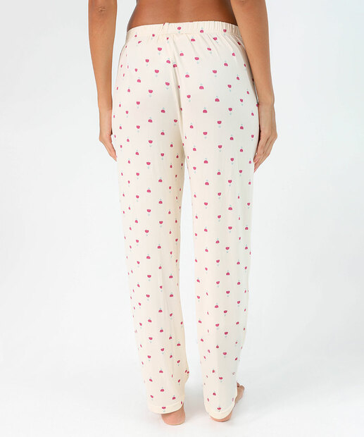 Calça Pijama Feminino Avulso Flores Marisa Off White