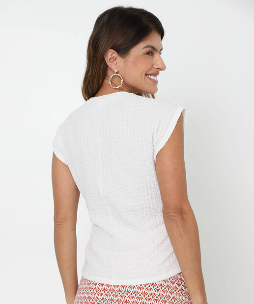 Blusa Feminina Muscle Textura Franzido Marisa Off White
