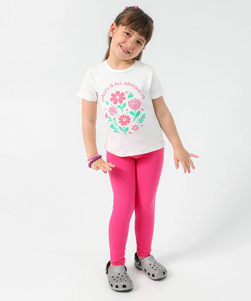 Blusa Infantil Estampa Flores Marisa Tam 4 a 10 Off White