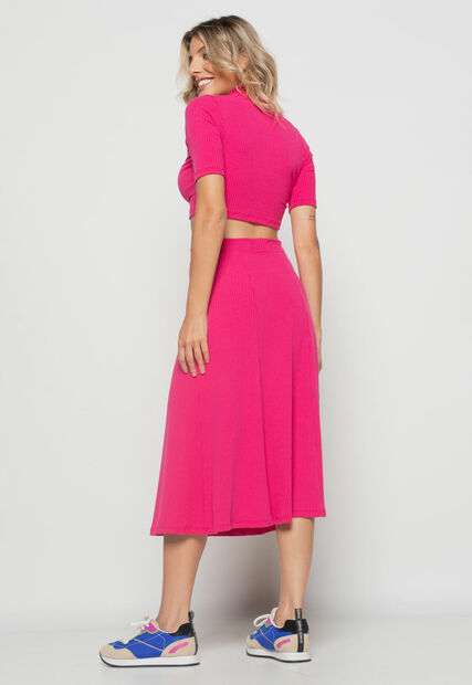 Saia  Midi Godê Canelada Pink