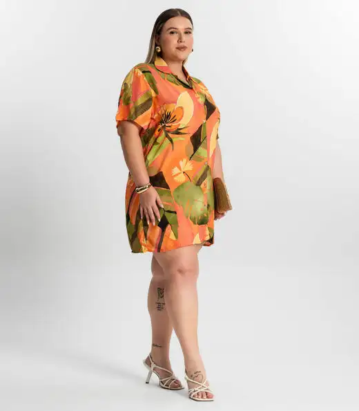 Vestido Chemise Curto Plus Size Secret Glam Laranja