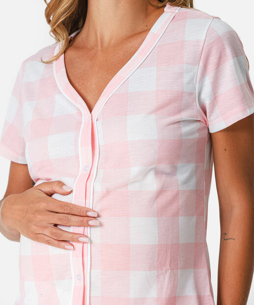 Pijama Feminino Gestante Xadrez Marisa Rosa
