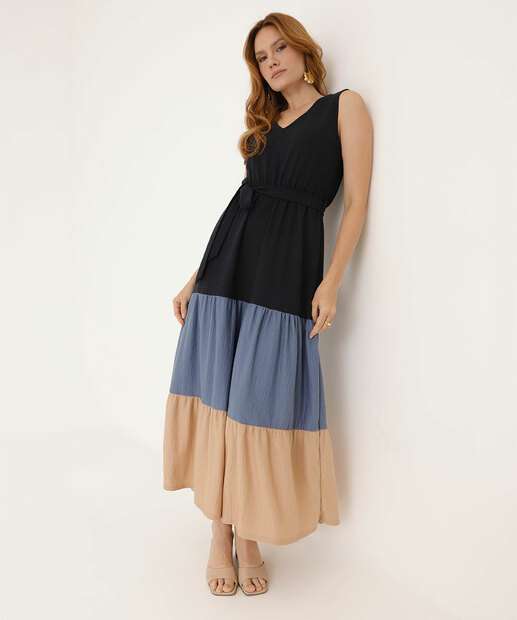 Vestido Longo Feminino Amarração Alças Largas Marisa
