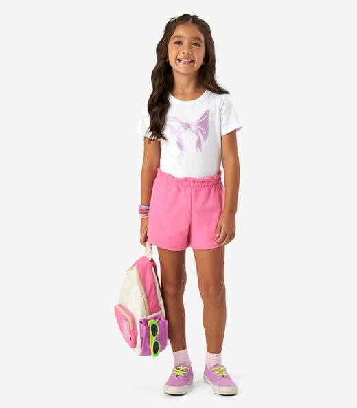 Shorts Infantil em Moletom Sarjado Rovi Kids Rosa