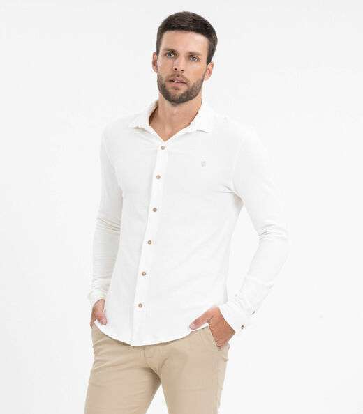 Camisa Masculina Manga Longa Moletinho Diametro Bege