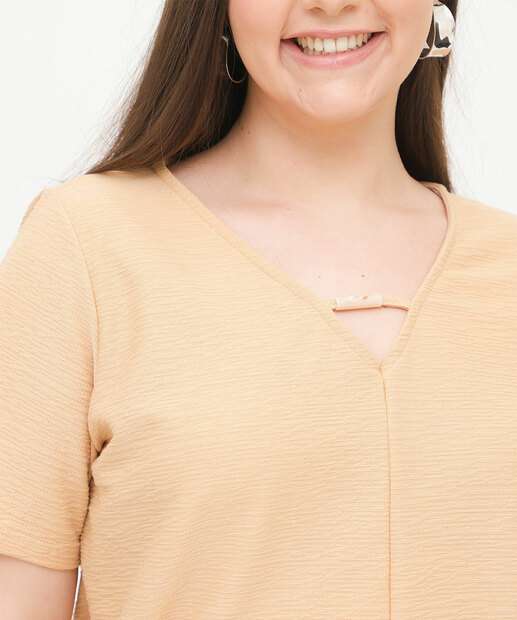 Blusa Plus Size Feminina Textura Manga Curta Marisa