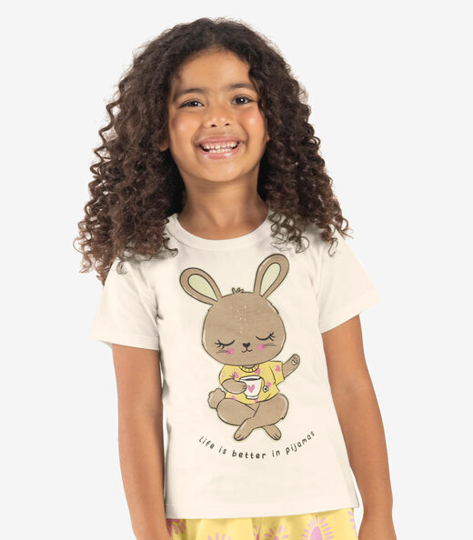 Pijama Infantil Menina Meia Malha Rovi Kids Bege