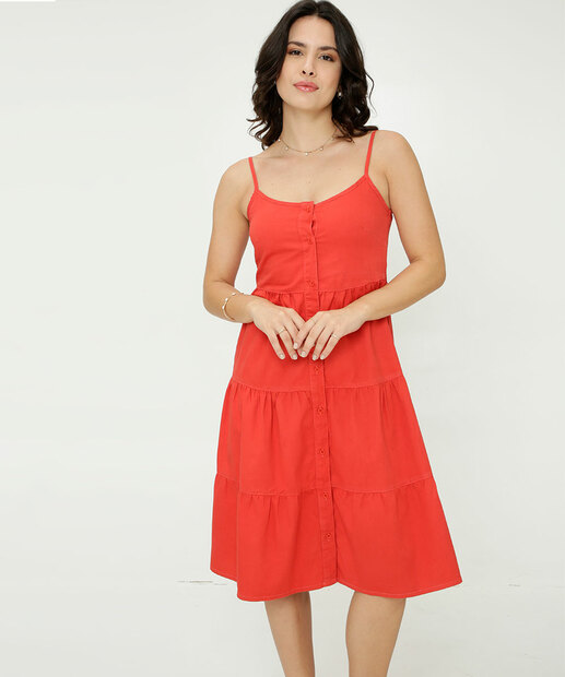 Vestido Midi Feminino Sarja Botões Alças Finas Marisa