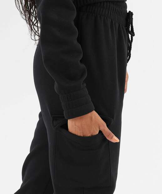 Calça Moletom Feminina Jogger Cargo Marisa Preto