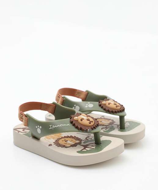Chinelo Ipanema Infantil Bebê Leão Bege