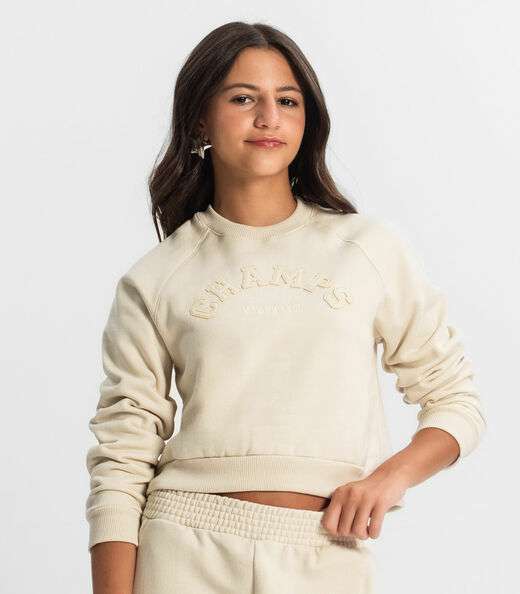 Blusão Juvenil Feminino Em Moletom Minty Bege