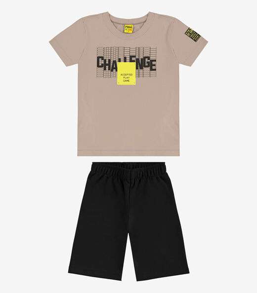 Conjunto Infantil Camiseta Com Bermuda Rovi kids Marrom