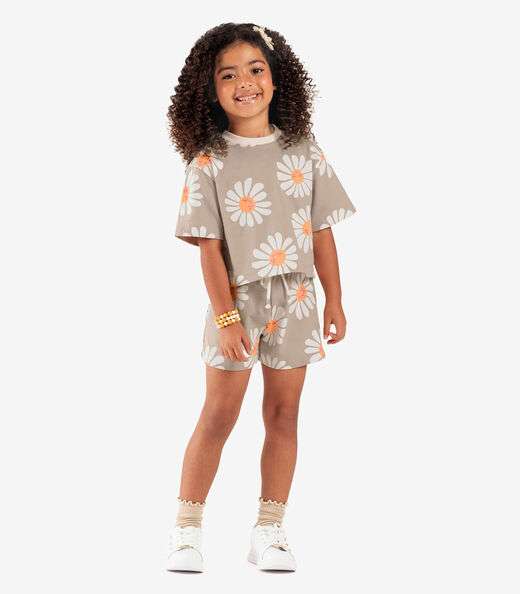 Conjunto Blusa Com Shorts Rovitex Kids Marrom
