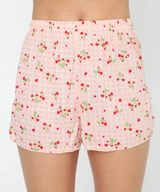 Pijama Feminino Cerejas Sem Manga Marisa Rosa