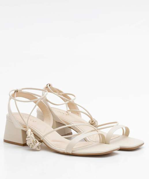 Sandália Salto Grosso Feminina Tiras Amarração Bebecê