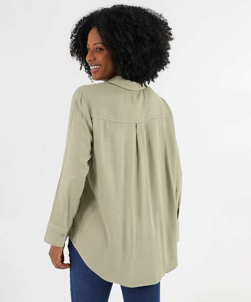Camisa Feminina Manga Longa Bolsos Marisa Bege