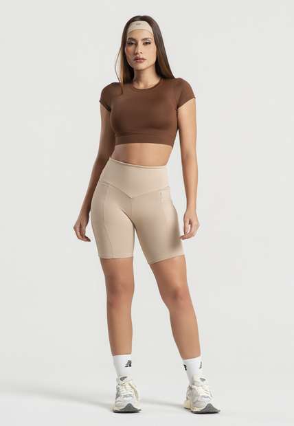 Cropped Manga Curta Marrom Wemood